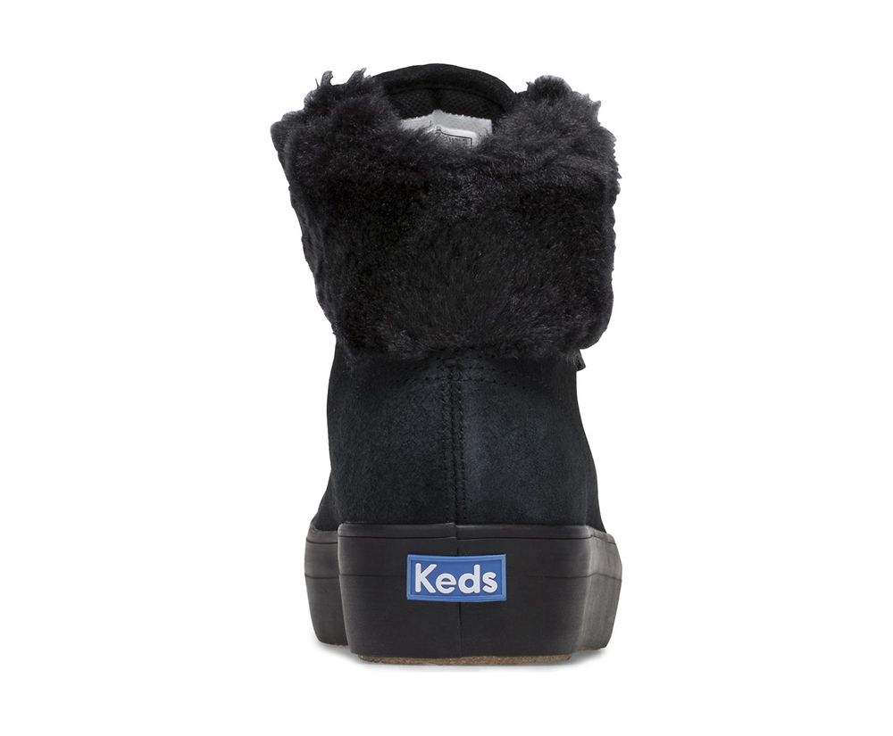 Keds Sneakers Black - Rise Hi Suede Faux Fur - Womens BVFOQC-592